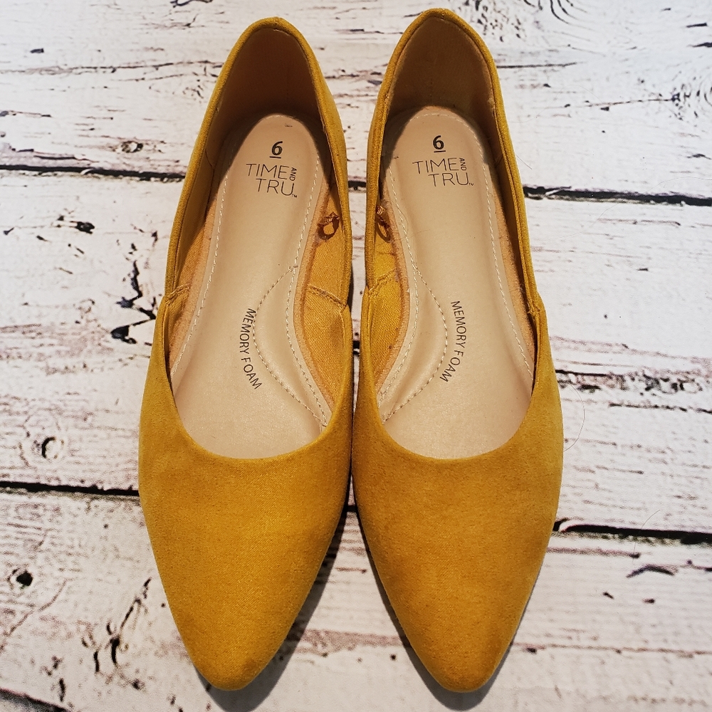 New Time And Tru Ballet Flats 6 Yellow Women's Shoes Memory Foam Slip On # 12